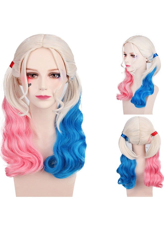 ZVEV Harley Quinn Wig for Women, Curly Ponytails Cosplay Wig, Costume Party Cosplay Wig for Girls,Kids (Pink and Blue)  - Image 2