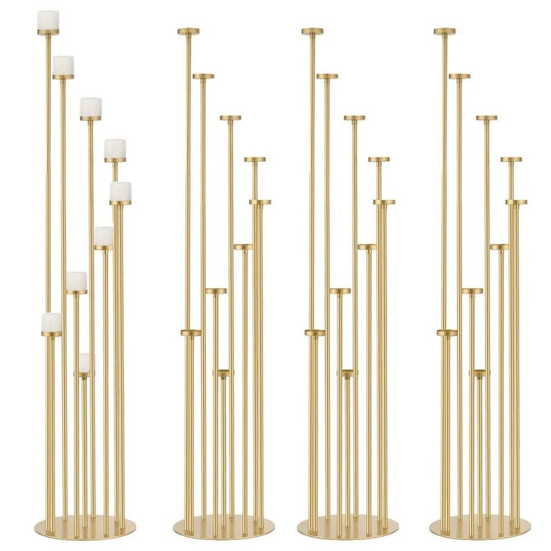 Fullvaseer 2pcs 9 Arm Candelabra,Floor Candle Holders Tall Set for Wedding Aisle Decoration,Gold Candelabras for Fireplace,Candle Stand Fit for Flameless or Wax - Image 1