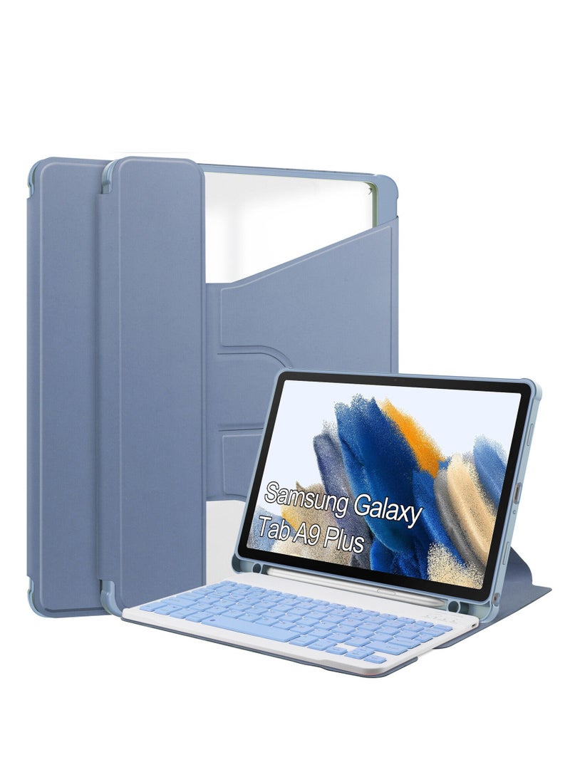 غطاء مزود بلوحة مفاتيح بلوتوث تدور 360° متوافق مع جهاز Samsung Galaxy Tab A9 Plus 11 إصدار 2023 مزود بميزة النوم التلقائي وفتحة لقلم S. - Image 1