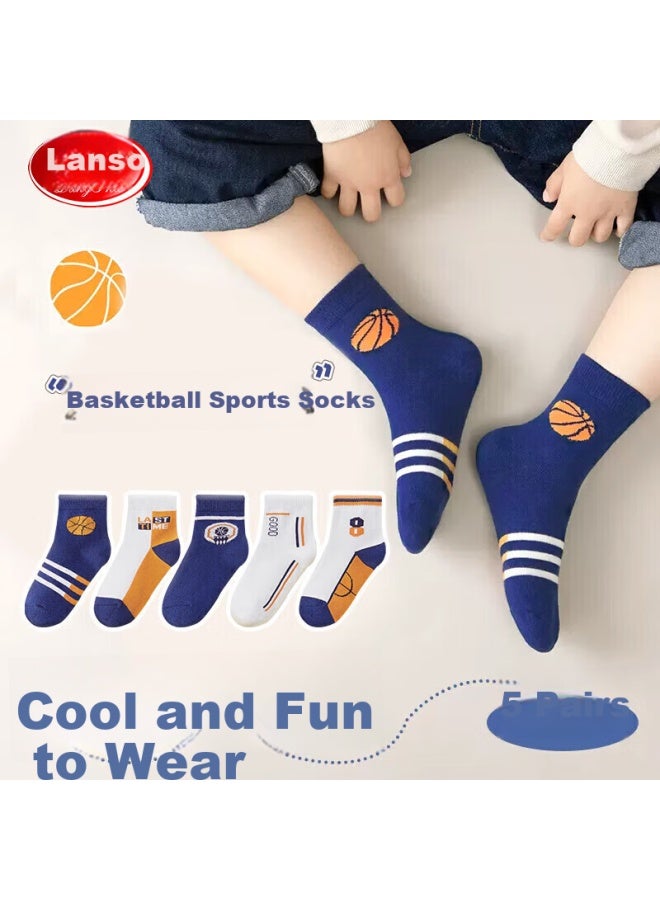 LANG SHA Langsha Children's Socks Boys' Mid-tube Cotton Socks For Four Seasons, Casual Sports Short Socks For Older Children, 5 Pairs Pack XL - Image 1