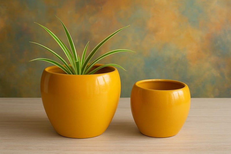 Niyara Ceramic Combo planters Pot for Home Garden Balcony Set of 2, Apple 6 & 4 inch (Mustard) - Image 3