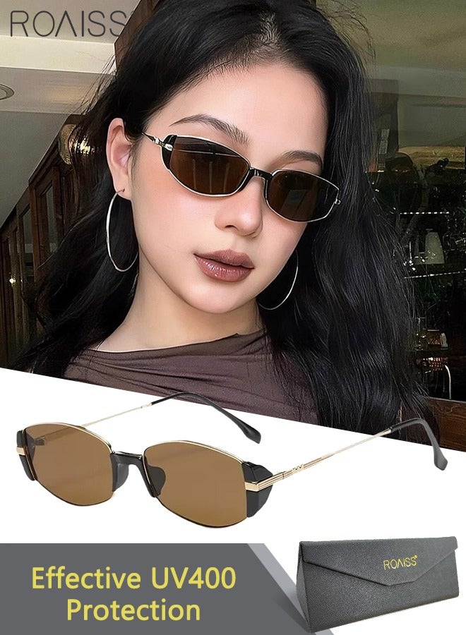 roaiss Fashion Retro Cat Eye Brown Sunglasses for Women Narrow Metal Frame Sun Glasses with UV400 Protection for Street Photography, Leisure, Driving, Travel  - Image 1
