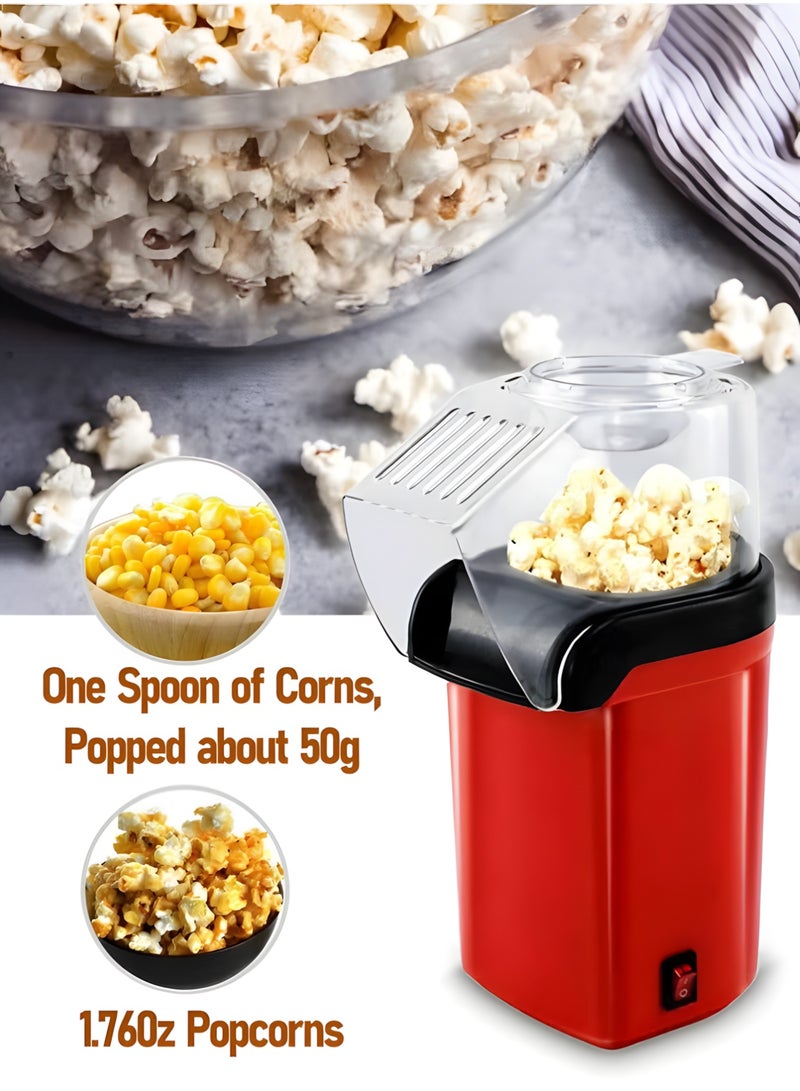 BIG MAX Popcorn Maker, 1200W, Oil-Free Popcorn Maker, Compact Format, Quick Ready in 3 Minutes, Multifunctional Measuring Cup, Hot Air Cooking, 1L Capacity, Red - Image 3