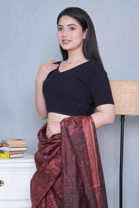 Mlada Store Mlada V-Neck Stretchable Saree Blouse Top for Women | Slim Fit Short Sleeves Solid Cotton Blouses | Readymade Saree Blouses for Women Festive & Ethnic | Blouse Crop Top - Image 3