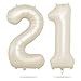 Biapian 40 Inch Cream Number 21 Balloon 21st Birthday Balloons Big Digital 21 or 12 Beige White Giant 21 Foil Balloon Helium for 12th 21st Birthday Decorations Anniversary Baby Shower Party Supplies - Image 2