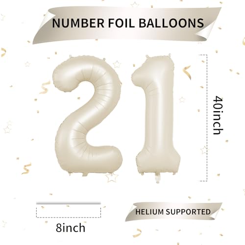 Biapian 40 Inch Cream Number 21 Balloon 21st Birthday Balloons Big Digital 21 or 12 Beige White Giant 21 Foil Balloon Helium for 12th 21st Birthday Decorations Anniversary Baby Shower Party Supplies - Image 5