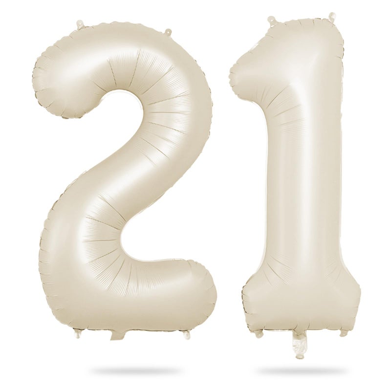 Biapian 40 Inch Cream Number 21 Balloon 21st Birthday Balloons Big Digital 21 or 12 Beige White Giant 21 Foil Balloon Helium for 12th 21st Birthday Decorations Anniversary Baby Shower Party Supplies - Image 3