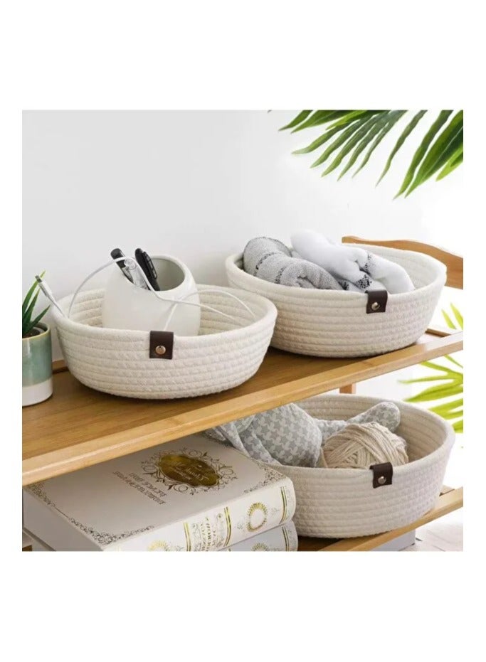طقم من 3 سلال تخزين مصنوعة من الحبل مضفرة لتنظيم، سلة تخزين مصنوعة يدويًا من حبل قطن سميك، سلال قوية لتنظيم ألعاب الأطفال (أبيض فاتح) - Image 5