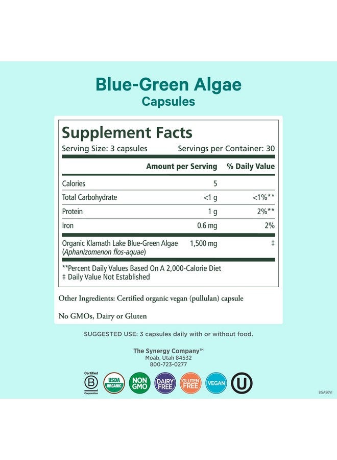بيور سينرجي كبسولات الطحالب الخضراء المزرقة من بيور سينيرجي | غذاء خارق بالكلوروفيل | مكمل غذائي عضوي خارق من الطحالب الخضراء المزرقة من شركة AFA | يدعم الطاقة وصفاء الذهن وإزالة السموم (90 كبسولة) - Image 1