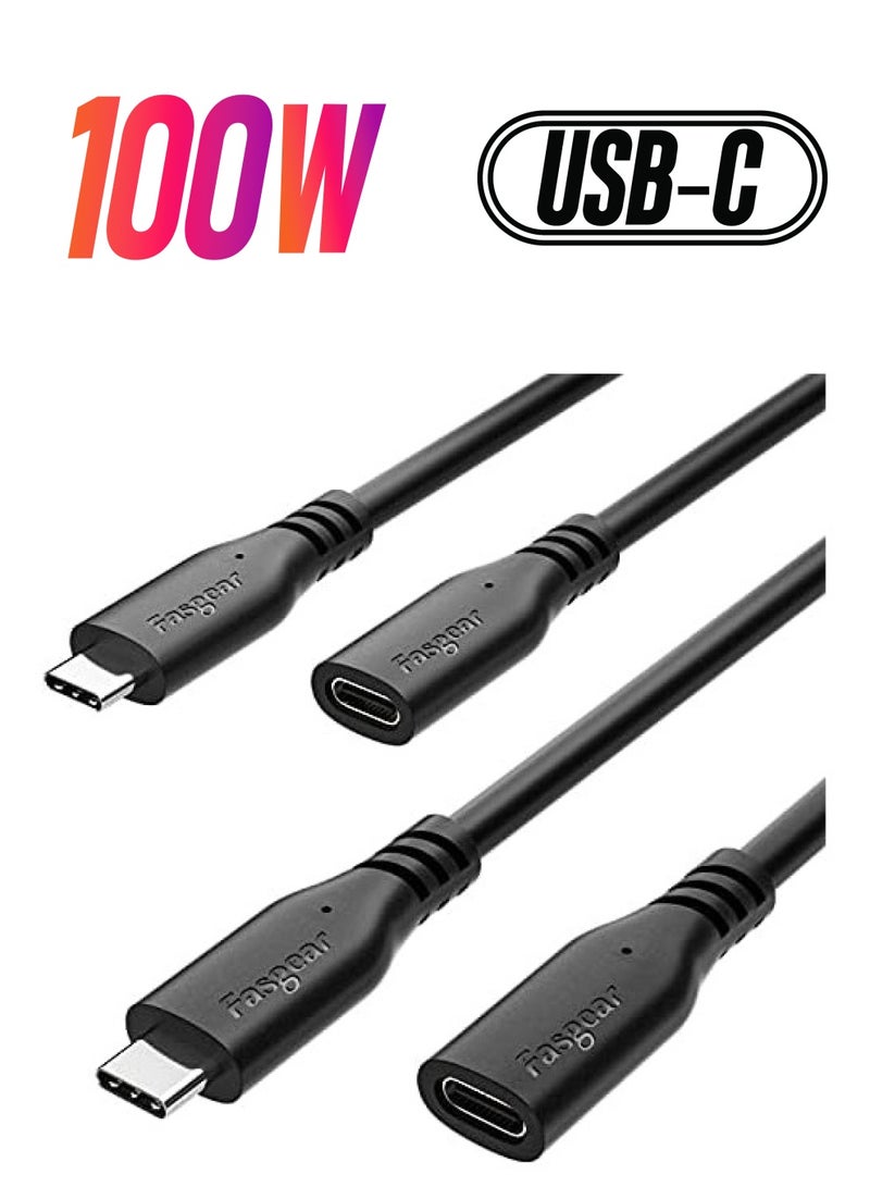 فاسجير كابل تمديد USB C: سلك تمديد USB C 3.1 نوع C ذكر إلى أنثى بسرعة 10 جيجابت في الثانية مخرج فيديو 4K متوافق مع Thunderbolt 3 |Mac-Book Pro |USB-C Hub |PS VR2 (عبوتان، 1.5 متر، أسود) - Image 1