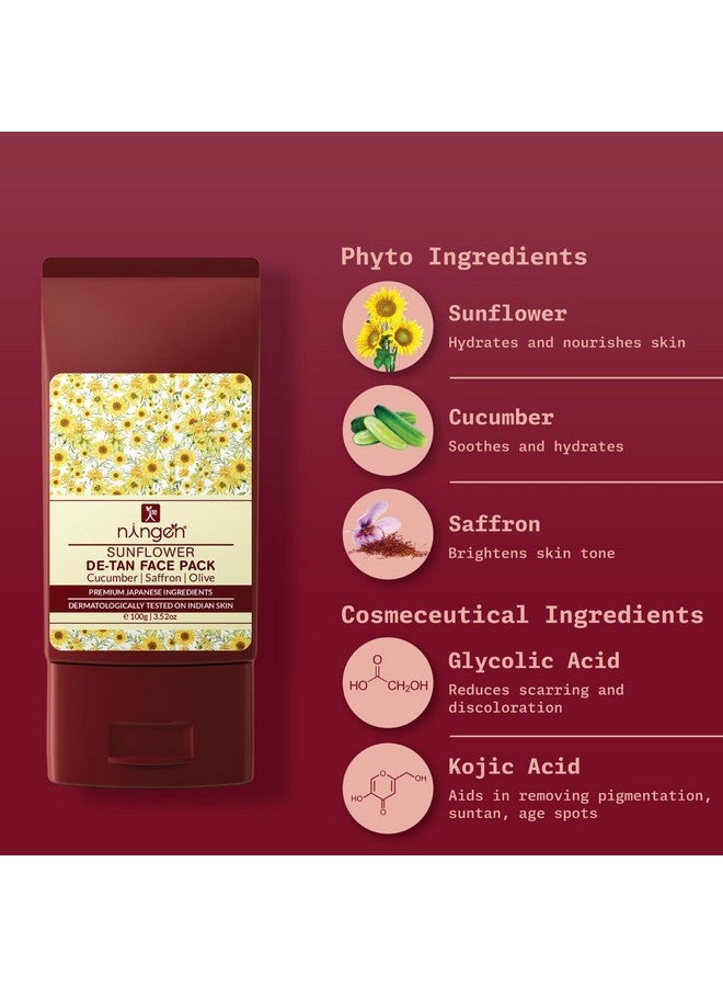 نينغن قناع الوجه لإزالة السمرة من عباد الشمس I فوائد الخيار والزعفران والزيتون I تم اختباره من قبل أطباء الجلدية I يزيل السمرة بفعالية I 100 جرام - Image 2