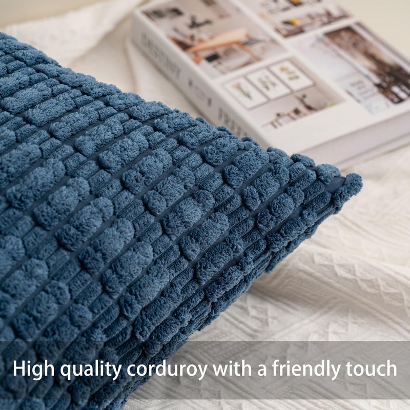 Aegero Pack of 2 Corduroy Decorative Throw Pillow Covers 20x20 InchSoft Boho Striped Pillow Covers Modern Farmhouse Home Decor for Sofa Living Room Couch Bedï¼ˆTealï¼‰ - Image 2