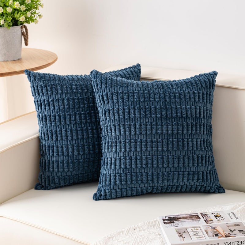 Aegero Pack of 2 Corduroy Decorative Throw Pillow Covers 20x20 InchSoft Boho Striped Pillow Covers Modern Farmhouse Home Decor for Sofa Living Room Couch Bedï¼ˆTealï¼‰ - Image 1