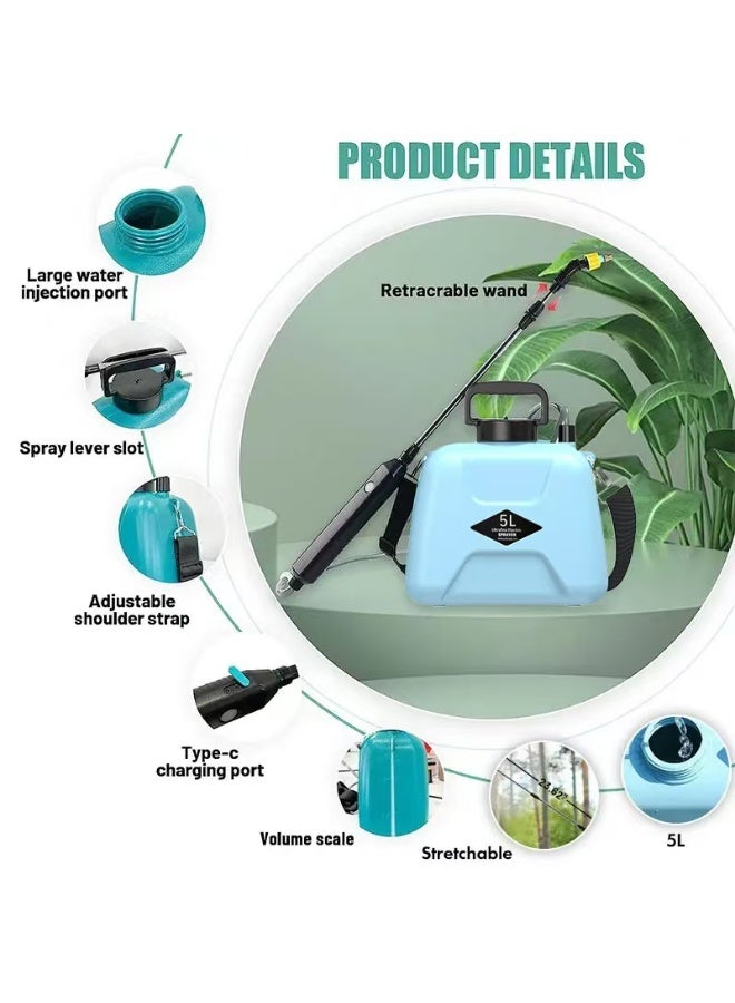 دكتور سلبي بخاخ حديقة كهربائي 5 لتر، بخاخ يعمل ببطارية 2500mAh مع 3 فوهات رذاذ، مقبض قابل لاعادة الشحن USB وعصا قابلة للسحب، بخاخ للحديقة، بخاخ اعشاب ورشاش ماء مع حزام كتف قابل للتعديل - Image 3