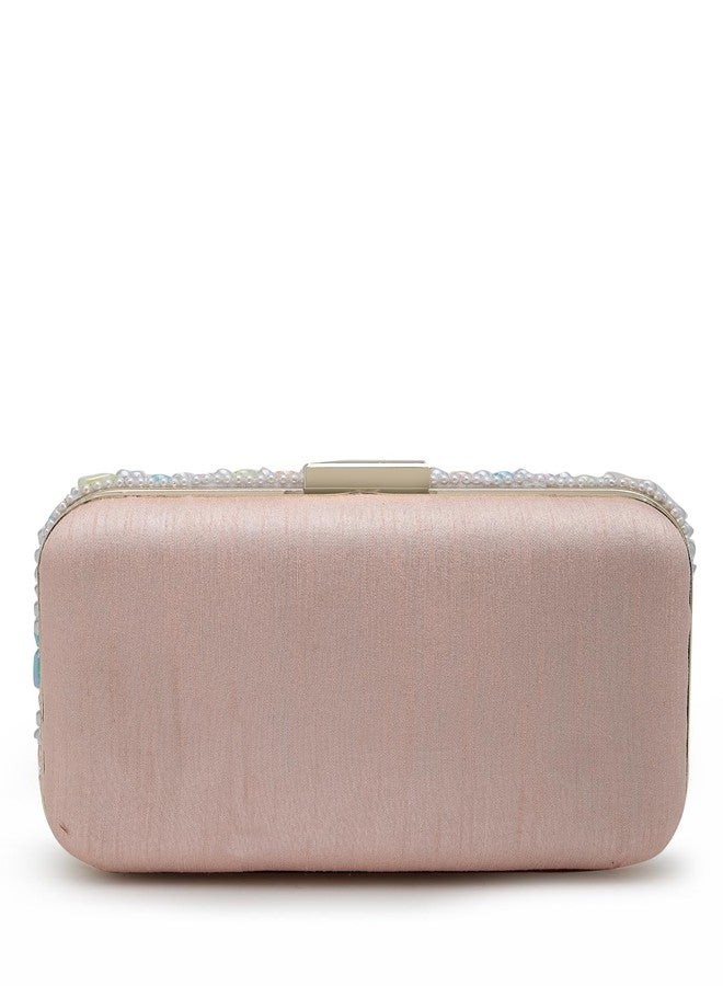 Anekaant Adorn Pastel Multi Wave Embellished Faux Silk Clutch - Image 4