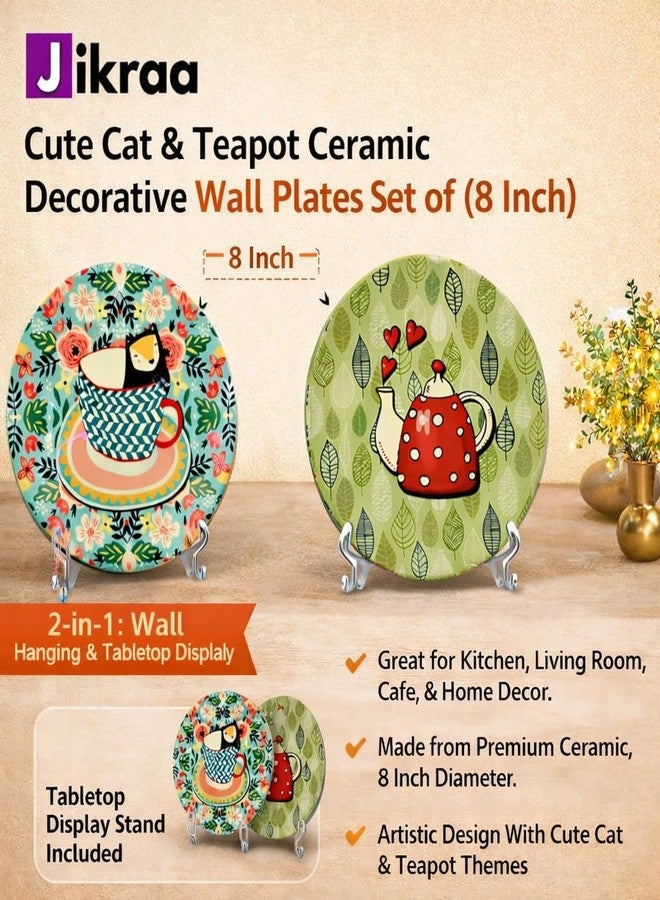 JIKRAA® Amazing Art Decorative Ceramic Wall Plates 2-in-1 Wall Hanging & Tabletop Display Plates for Living Room, Bedroom, Office, Hotel & Cafe | Set of 2 Plates of 8 Inch - Image 3