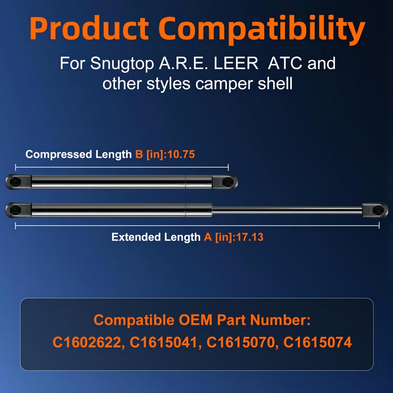 Euplokeer C16-02622 GSNI-5200-30 17in 28lb/125N Gas Shock Strut Lift Support for Leer are Camper Shell Window, 4423 Snugtop Truck Pickup Topper Door Cap Canopy Tool Box Lid, Pack of 2PCS - Image 4