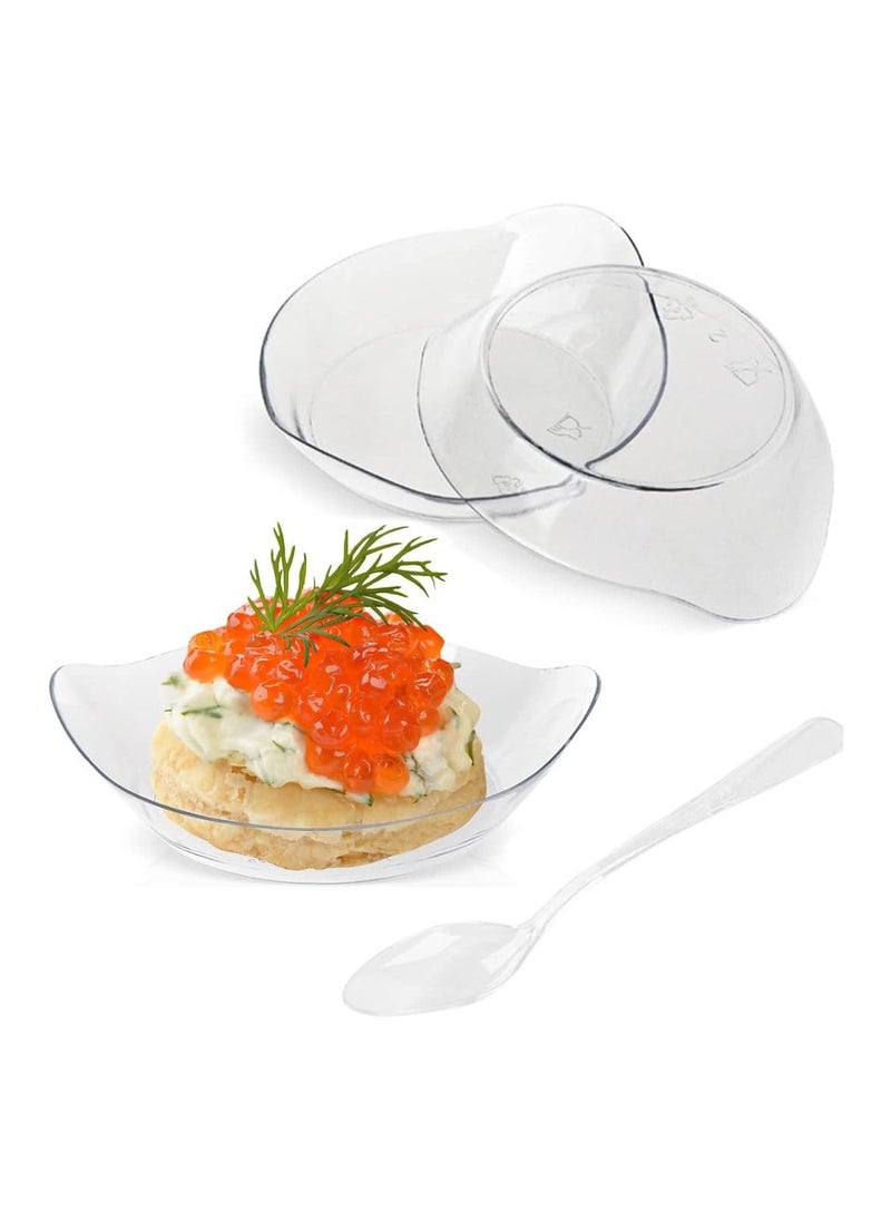 Generic 200PCS Mini Dessert Plates with Tasting Spoons, 3-1/8 x 2-5/8 Inches Small Reusable Clear Plastic Party Serving Hors D'oeuvres Plates for Appetizers, for Cake Wedding Party Serving (Leaf Shape)  - Image 1