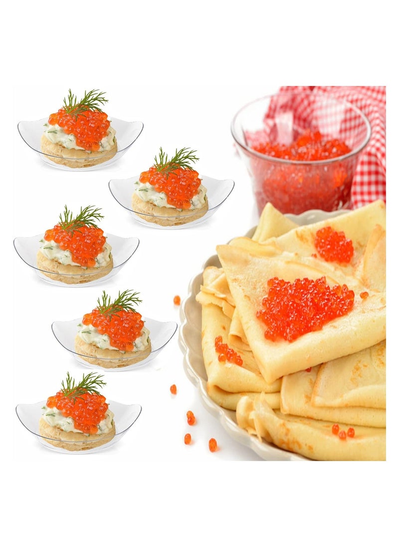 Generic 200PCS Mini Dessert Plates with Tasting Spoons, 3-1/8 x 2-5/8 Inches Small Reusable Clear Plastic Party Serving Hors D'oeuvres Plates for Appetizers, for Cake Wedding Party Serving (Leaf Shape)  - Image 5