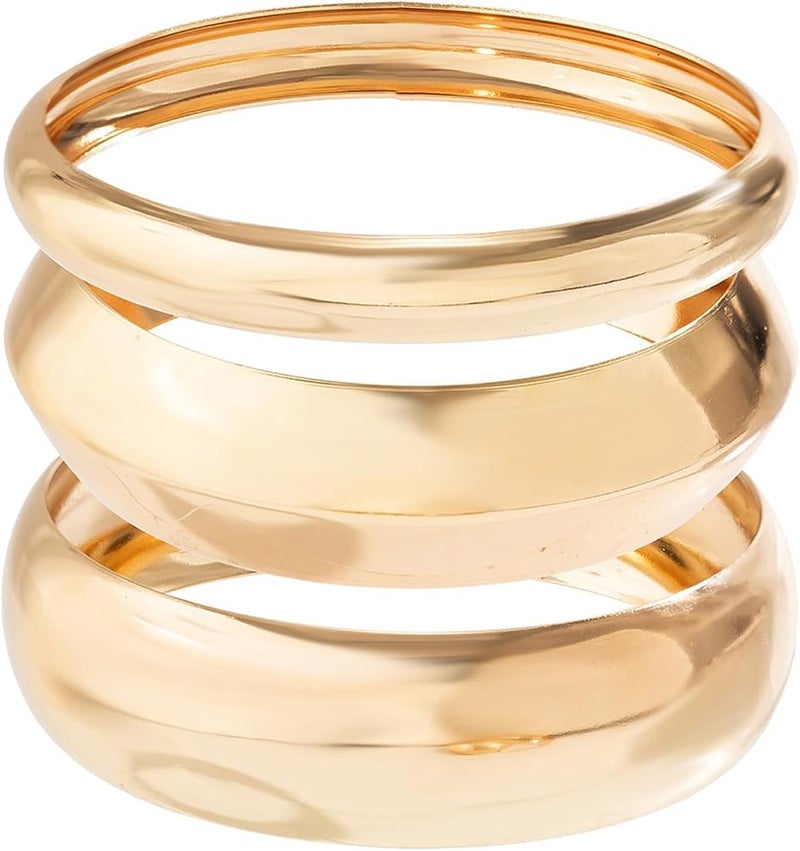KASTWAVE 3 Pcs Set Chunky Gold Bangles for Women - Wide Stackable Statement Bracelets, Fashionable Gold Tone Cuff Bangles, Trendy Wrist Jewelry for Everyday & Gifts - Image 1