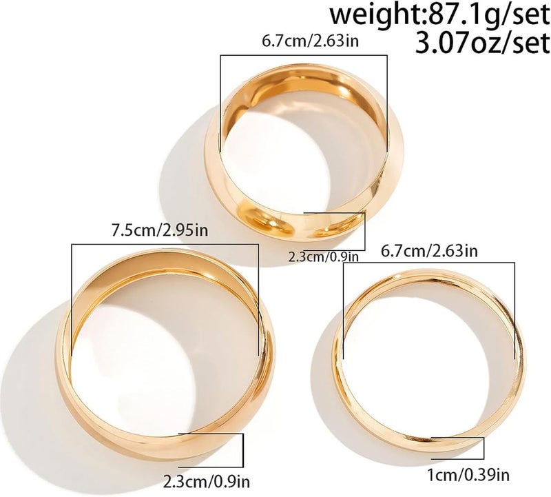KASTWAVE 3 Pcs Set Chunky Gold Bangles for Women - Wide Stackable Statement Bracelets, Fashionable Gold Tone Cuff Bangles, Trendy Wrist Jewelry for Everyday & Gifts - Image 2