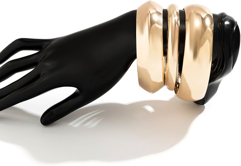 KASTWAVE 3 Pcs Set Chunky Gold Bangles for Women - Wide Stackable Statement Bracelets, Fashionable Gold Tone Cuff Bangles, Trendy Wrist Jewelry for Everyday & Gifts - Image 3