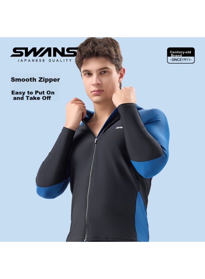 Speed Vision Suan Men's Two-piece Swimsuit, Quick-dry Professional Snorkeling And Surfing Suit, Sun Protection Long-sleeve Long Pants, Blue, M - Image 2