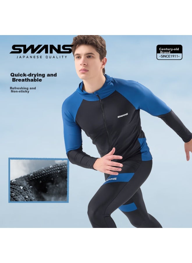 Speed Vision Suan Men's Two-piece Swimsuit, Quick-dry Professional Snorkeling And Surfing Suit, Sun Protection Long-sleeve Long Pants, Blue, M - Image 1