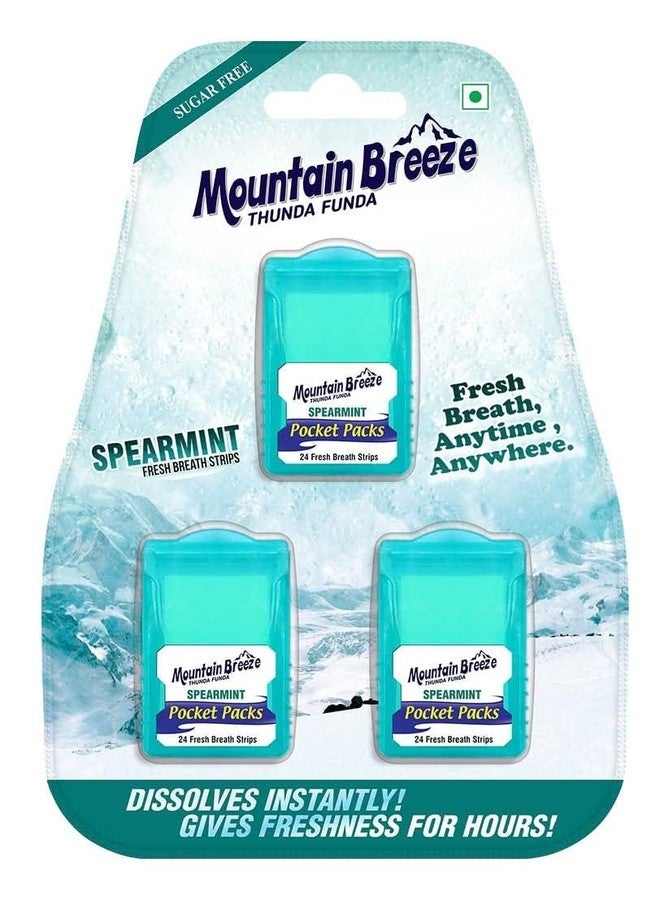 Mountain Breeze Oral Hygiene Mouth Freshener Sugar Free Spear Mint Flavoured Breath Strips (24 Strips Each Cassatte)-Pack of 1(3 Cassette) New - Image 1