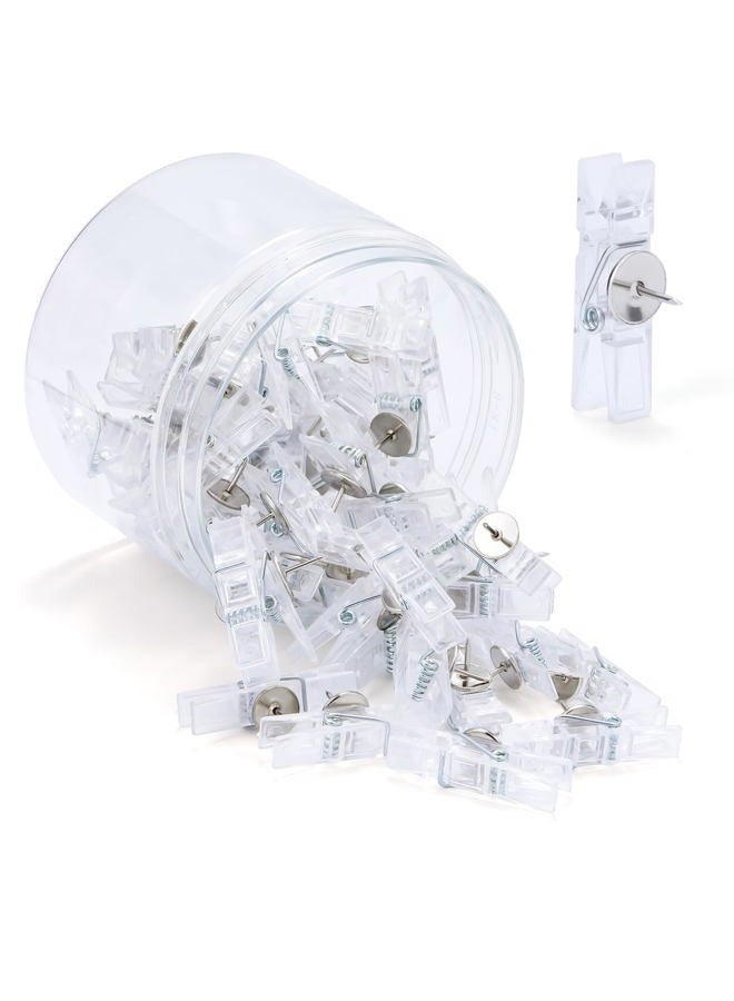 TLKKUE Push Pin Clips for Cork Board, 50 PCS Transparent Push Pins Decorative Thumb Tacks for Cork Board Photos Documents Drawings Maps Office Classroom Home Craft Projects - Image 1
