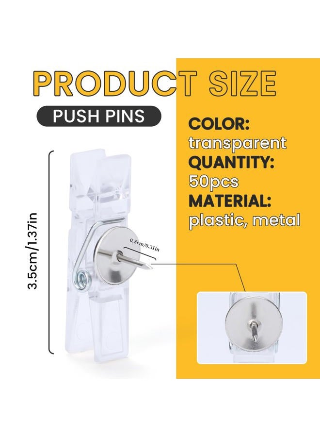 TLKKUE Push Pin Clips for Cork Board, 50 PCS Transparent Push Pins Decorative Thumb Tacks for Cork Board Photos Documents Drawings Maps Office Classroom Home Craft Projects - Image 2