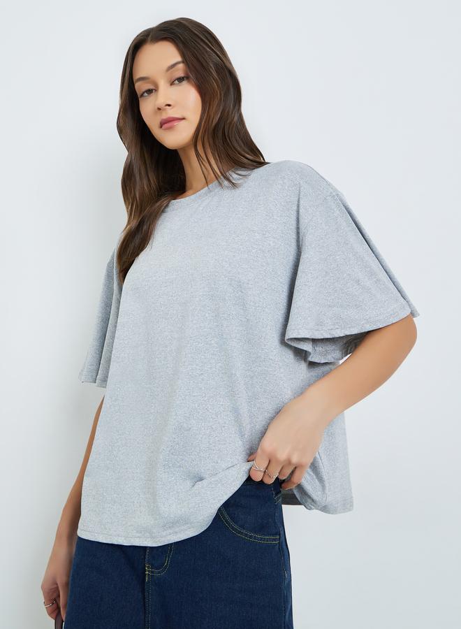 Styli Grey Oversized Flared Sleeve T-Shirt - Image 1