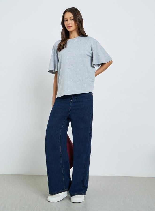 Styli Grey Oversized Flared Sleeve T-Shirt - Image 2