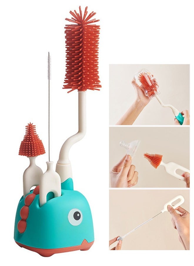 Generic - Silicone Bottle Brush Set with Stand, 360° Rotating Silicone Bottle Cleaning Brush Cleaner Set, Long Handle 3 in 1 Multipurpose Silicone Baby Bottle Straw Cleaner Brush - Image 1
