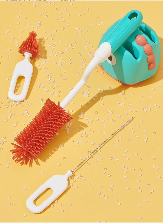Generic - Silicone Bottle Brush Set with Stand, 360° Rotating Silicone Bottle Cleaning Brush Cleaner Set, Long Handle 3 in 1 Multipurpose Silicone Baby Bottle Straw Cleaner Brush - Image 1