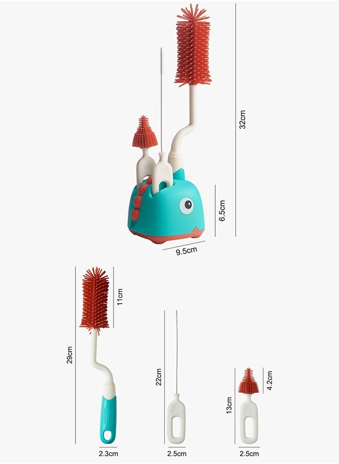 Generic - Silicone Bottle Brush Set with Stand, 360° Rotating Silicone Bottle Cleaning Brush Cleaner Set, Long Handle 3 in 1 Multipurpose Silicone Baby Bottle Straw Cleaner Brush - Image 1