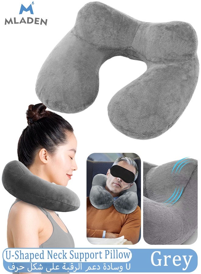 MLADEN U-Shaped Neck Support Pillow Memory Foam Travel Pillow for Airplanes Neck Flight Pillows Adult Memory Foam Neck Pillow, Adjustable Flight Pillow, Ergonomic Neck Pad (Grey) - Image 1