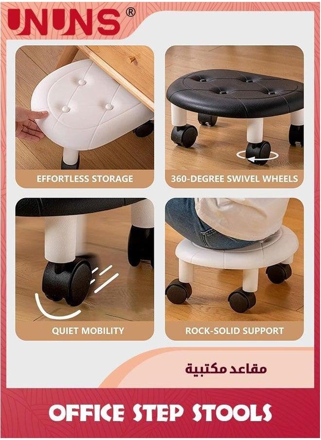 UNUNS Office Step Stools,Universal Wheel Movable Mini Stool,Low Roller Seat Stool Chair Leather Little Low Small Stools for Home Sport,Blue  - Image 5
