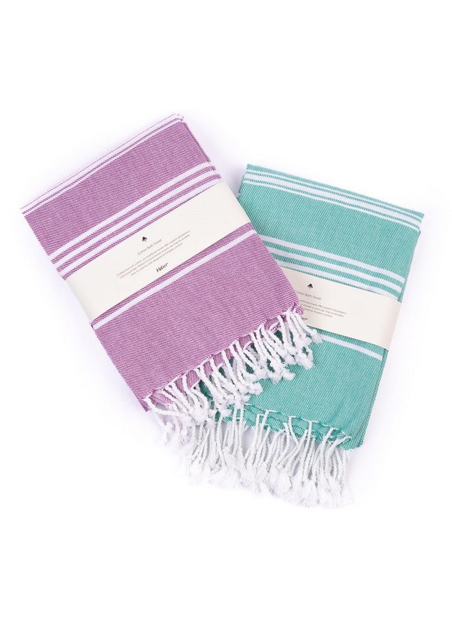 Haber - Premium Basic Large 100% Cotton Towel (152Cm X 76Cm) Soft, Absorbent and Comfortable Towels for Bath Large Size Quick Dry for Bath, Gym & Travel, Pack of 2pcs - Plum and Mint - Image 1