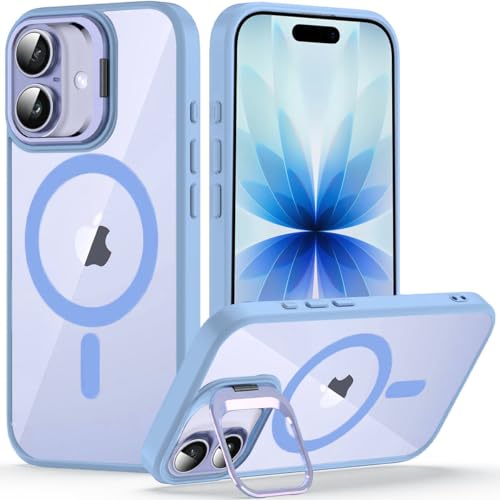 VONZEE Clear Camera Kickstand Case for iPhone 17, Built-in Adjustable Camera Stand, Clear Magnetic Mag-Safe Shockproof Classic Series Phone Cover (Official Blue) - Image 1