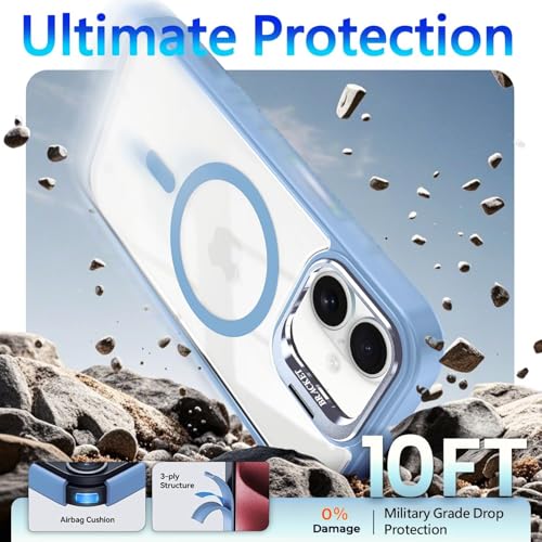 VONZEE Clear Camera Kickstand Case for iPhone 17, Built-in Adjustable Camera Stand, Clear Magnetic Mag-Safe Shockproof Classic Series Phone Cover (Official Blue) - Image 5