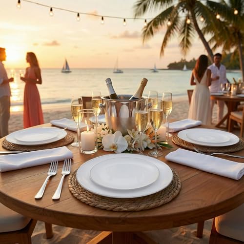 KIRE 200PCS Silver Plastic Plates - White Plastic Plates with Silver Rim Include 100 Dinner Plate and 100 for Dessert/Salad Plate for Birthday/Wedding/Party/Father's Day - Image 4