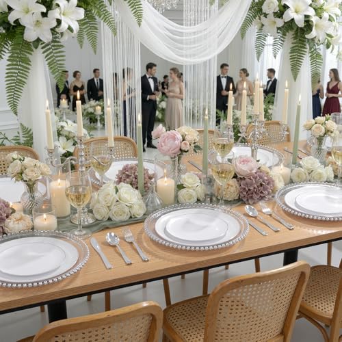 KIRE 200PCS Silver Plastic Plates - White Plastic Plates with Silver Rim Include 100 Dinner Plate and 100 for Dessert/Salad Plate for Birthday/Wedding/Party/Father's Day - Image 3