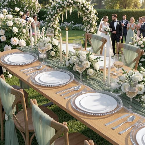 KIRE 200PCS Silver Plastic Plates - White Plastic Plates with Silver Rim Include 100 Dinner Plate and 100 for Dessert/Salad Plate for Birthday/Wedding/Party/Father's Day - Image 2
