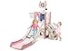 Baotree 6 in 1 Toddler Playset with Slide Kids Slide with Basketball Hoop Ball Ring Toss Indoor Outdoor Toys Pink White - Image 3