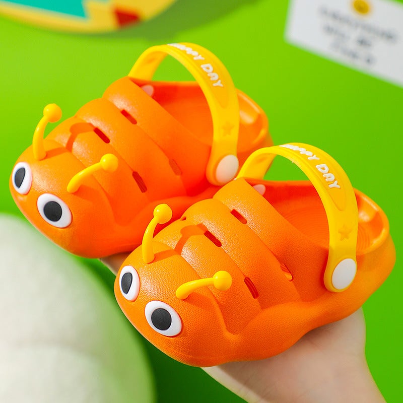 Baby sandals and slippers summer caterpillar childrens hole shoes for boys and girls infants and young children non-slip soft bottom indoor anti-collision Orange 