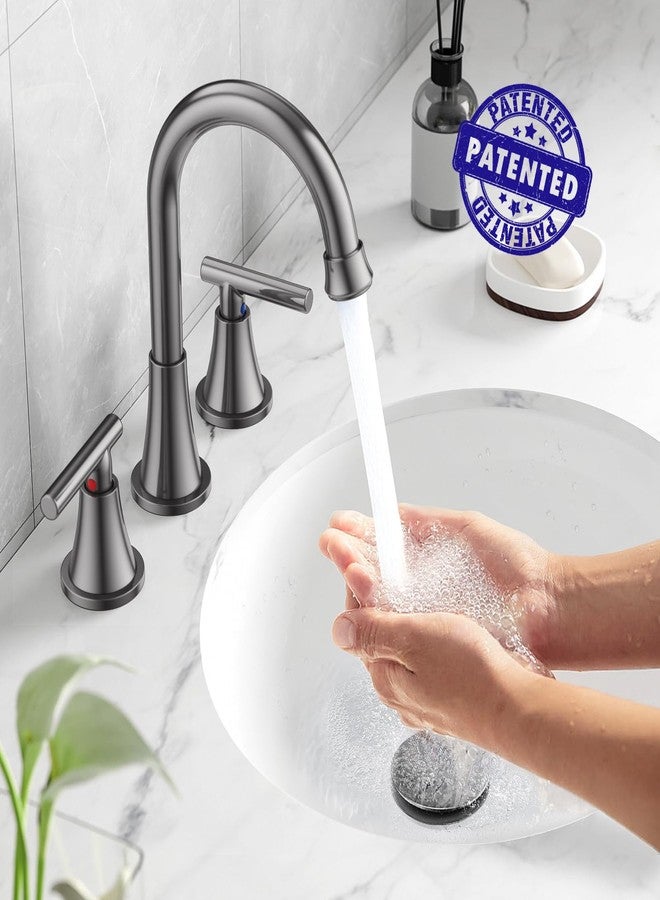 Hurran Bathroom Faucets for Sink 3 Hole, Hurran 8 inch Widespread Brushed Grey Bathroom Sink Faucet with Pop-up Drain and Supply Hose, Stainless Steel Lead-Free Faucet for Vessel Sink Vanity RV - Image 2