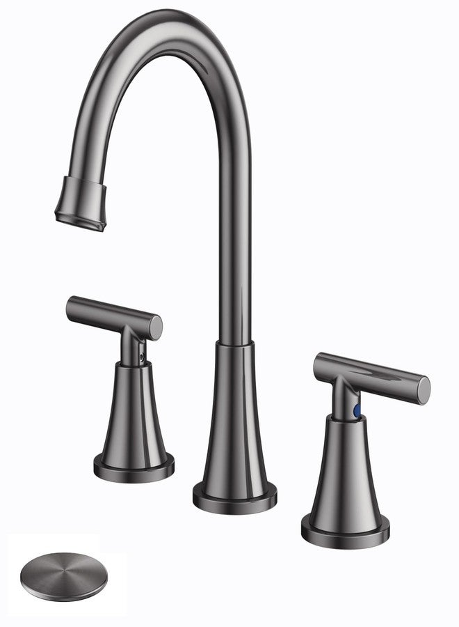 Hurran Bathroom Faucets for Sink 3 Hole, Hurran 8 inch Widespread Brushed Grey Bathroom Sink Faucet with Pop-up Drain and Supply Hose, Stainless Steel Lead-Free Faucet for Vessel Sink Vanity RV - Image 1