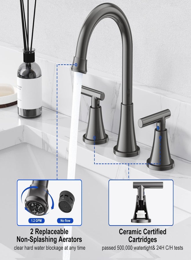 Hurran Bathroom Faucets for Sink 3 Hole, Hurran 8 inch Widespread Brushed Grey Bathroom Sink Faucet with Pop-up Drain and Supply Hose, Stainless Steel Lead-Free Faucet for Vessel Sink Vanity RV - Image 4