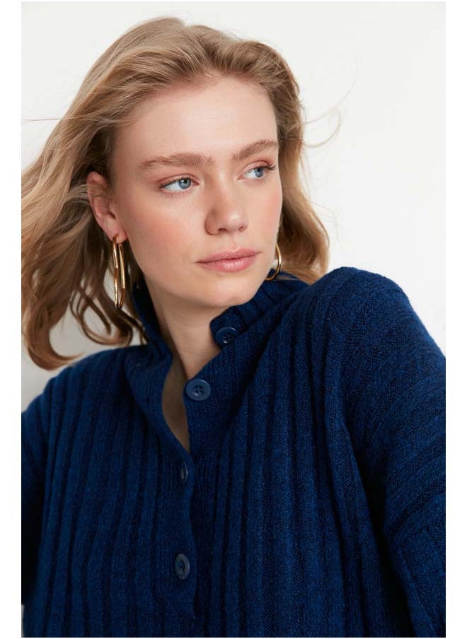 trendyol Navy Blue Wide Fit Soft Textured High Neck Knitwear Sweater TWOAW21KZ0783  - Image 3
